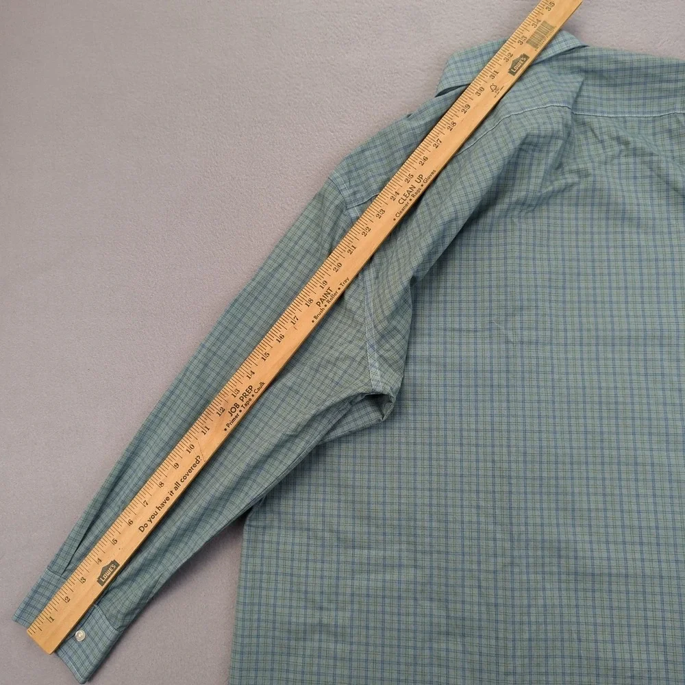 Stafford Shirt Mens 16.5 Fitted‎ Blue Green Plaid Long Sleeve Performance Dress - Picture 9 of 10